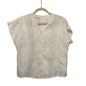 Vintage Handmade White Embroidered Button-Down Top – Size S (Approx.)